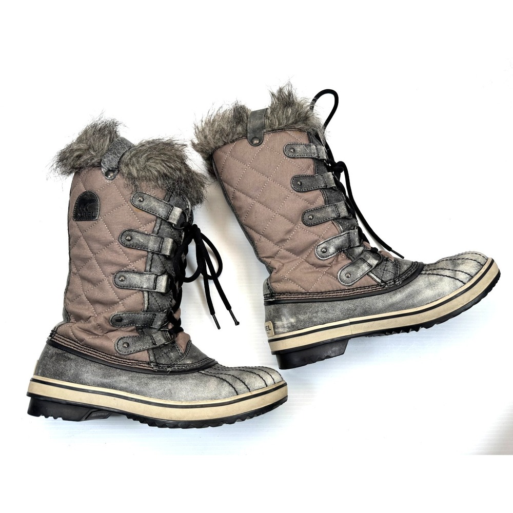 Sorel Tofino Snow Boots Women‎ 8 Leather Waterproof Faux Fur Trim Lace-up Gray